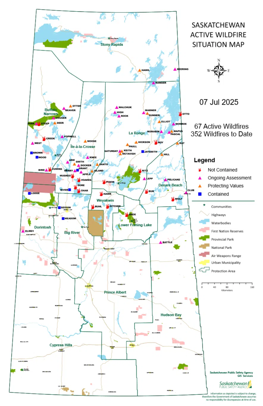 Active fires in the province on July 7, 2025.