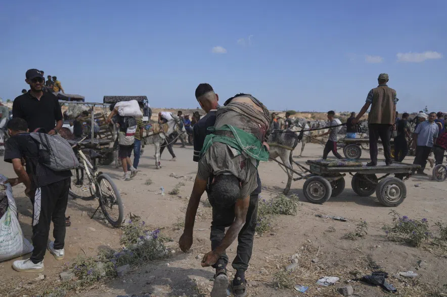 Palestinians at aid centre.