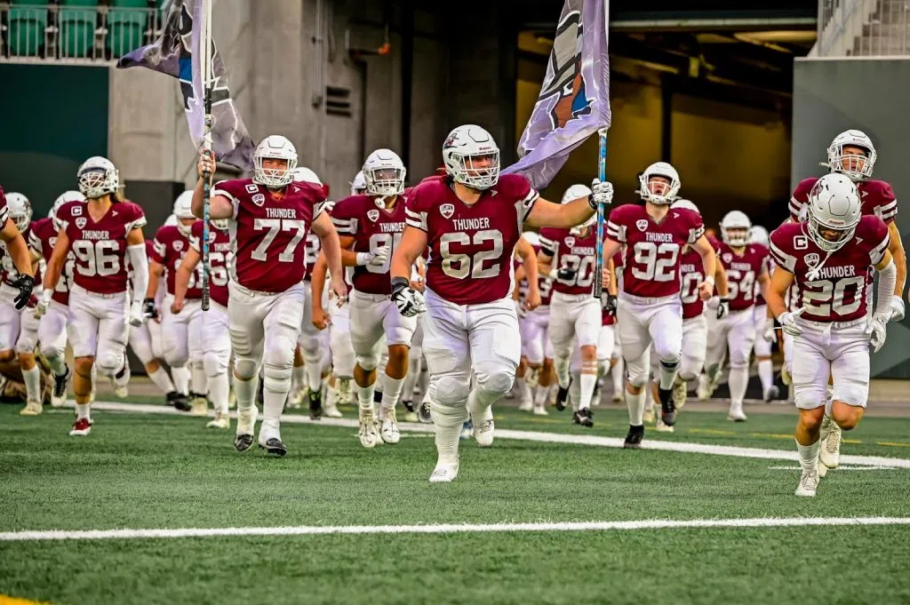 The Regina Thunder take the field at Mosaic Stadium (Wanda Harron/Regina Thunder)