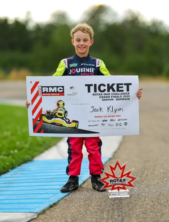 Lumsden's Jack Klym won the Rotax Micro Max Canada Final to punch is ticket to the Grand Final in Bahrain in go-karting. (Christie Klym/submitted)