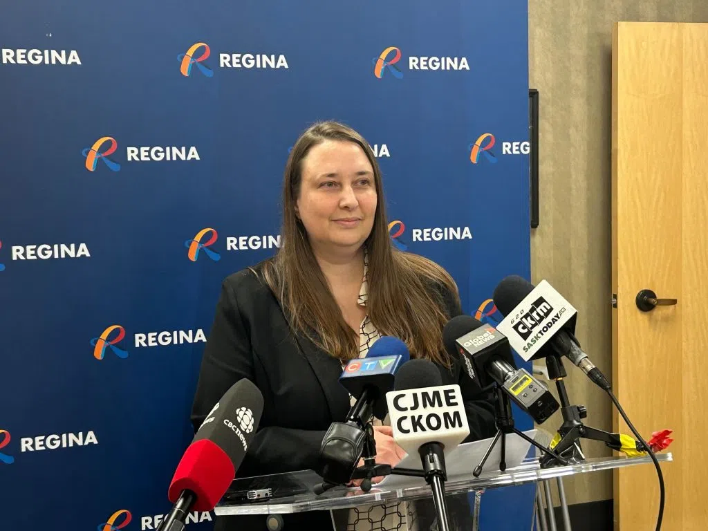 Carolyn Kalim, Regina’s director of water, waste and environment, speaking to media on Sept. 15, 2025. (Roman Hayter/980 CJME)