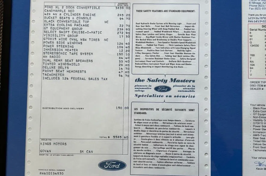 Printed Ford production paperwork.