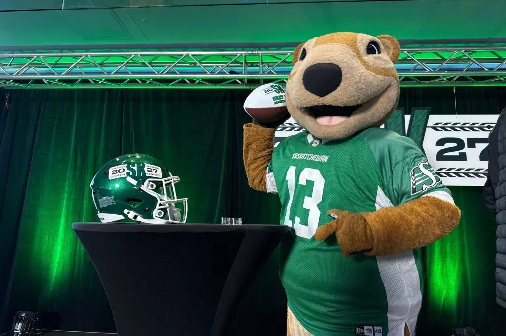 Gainer the Gopher on stage during the Grey Cup announcement on Oct. 27.