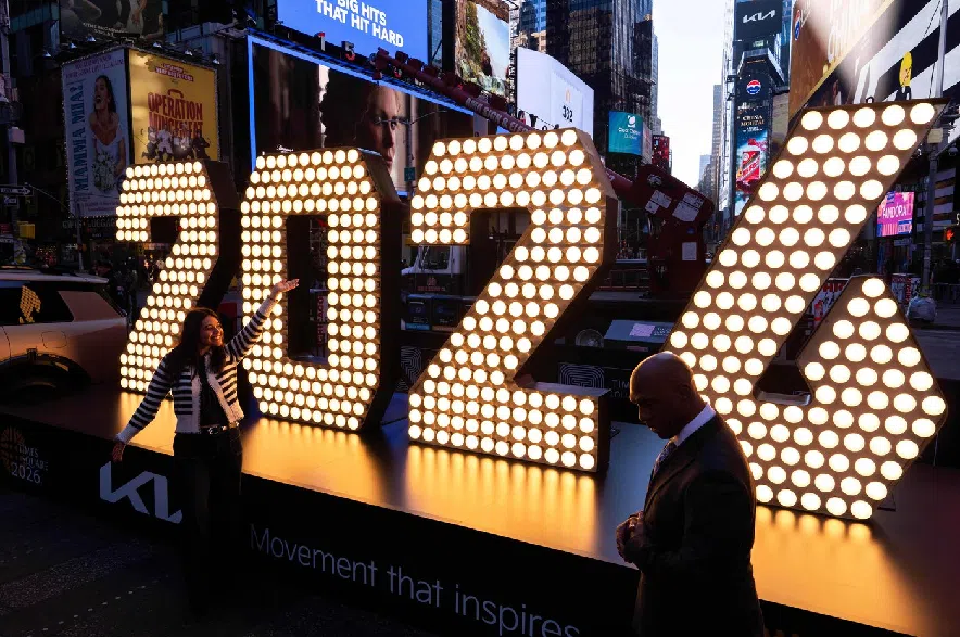 The seven-foot-tall 2026 numerals are displayed at an illumination ceremony in Times Square, Thursday, Dec. 18, 2025, in New York.