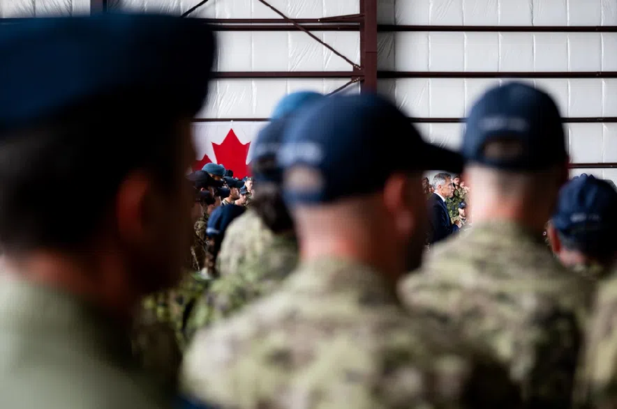 Prime Minister Mark Carney speaks during a press conference at Canadian Forces Base (CFB) 8 Wing Trenton in Trenton, Ont., on Friday, Aug. 8, 2025.