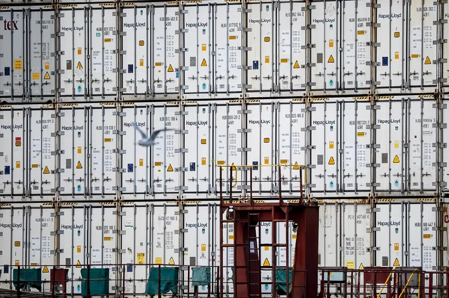 Shipping containers in the Port of Montreal are photographed in Montreal on Thursday, Sept. 11, 2025.