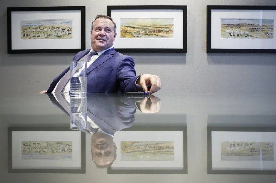 Former Alberta premier Jason Kenney speaks during an interview in Calgary, Thursday, Sept. 11, 2025.