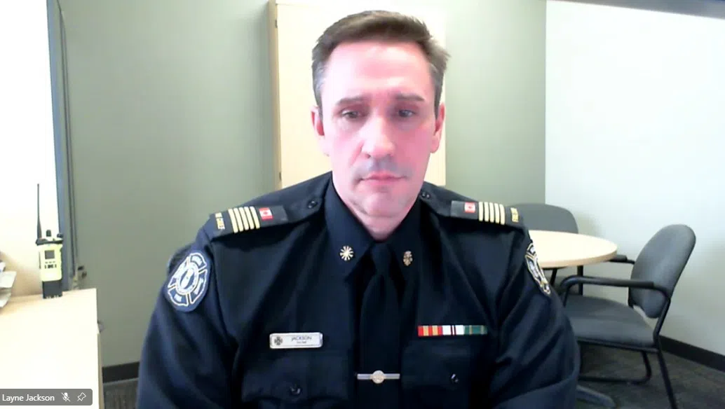 Regina Fire Chief Layne Jackson. (Teams meeting screenshot)