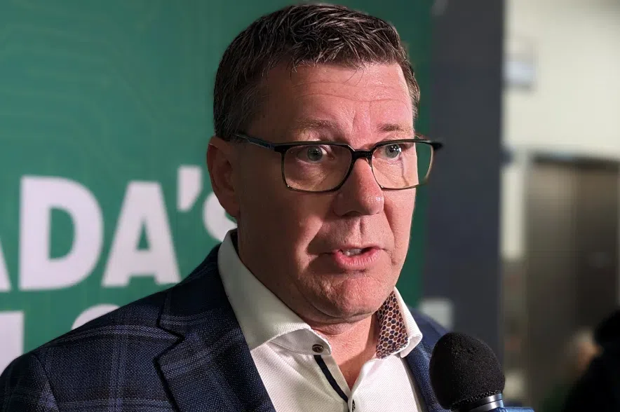 Saskatchewan Premier Scott Moe speaking to reporters.