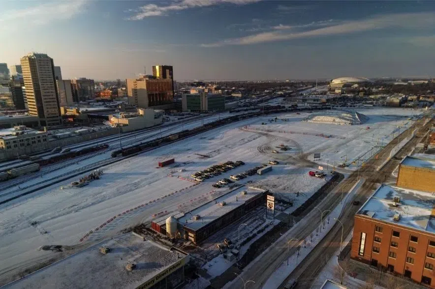 aerial view of The Yards in winter