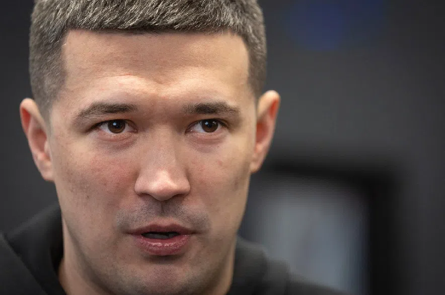 Mykhailo Fedorov, Ukraine's Minister of Digital Transformation speaks during an interview with The Associated Press in Kyiv, Ukraine, Friday, April 21, 2023.