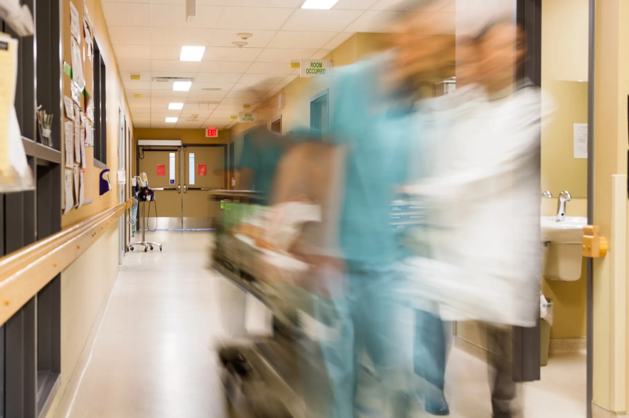 A busy hospital hallway.