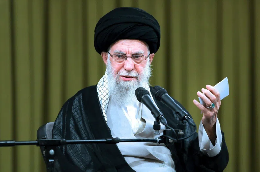 In this photo released by an official website of the office of the Iranian supreme leader, Supreme Leader Ayatollah Ali Khamenei speaks in a ceremony to mark the Shiite holiday of Eid al-Ghadir, in Tehran, Iran, Tuesday, June 25, 2024.