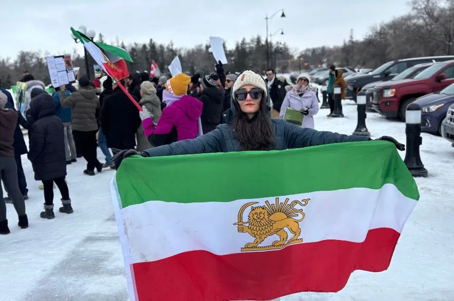 Iranian Canadians share support for families back home at demonstration in Regina