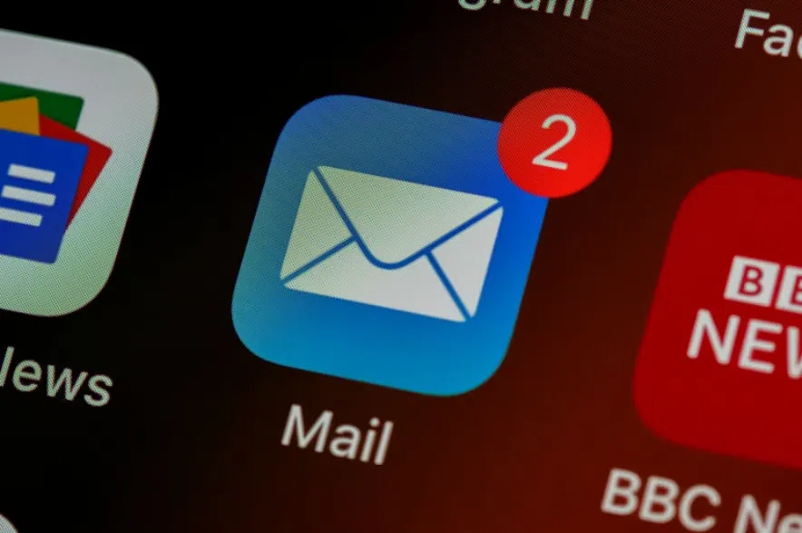 An email icon shows it has two messages in the inbox.