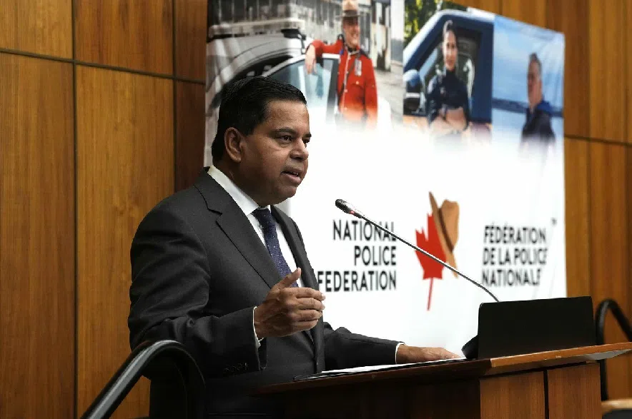 Minister of Public Safety Gary Anandasangaree speaks before a panel discussion on digital lawful access with the National Police Federation in Ottawa on Thursday, Feb. 26, 2026.