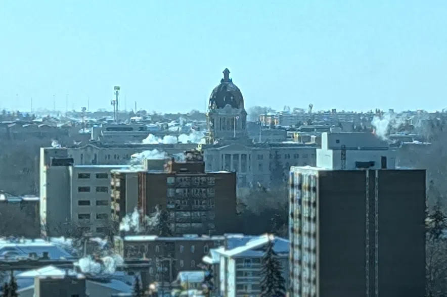 The Saskatchewan legislature as seen from downtown Regina