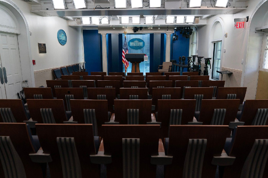 The James Brady Press Briefing Room is seen at the White House, Saturday, Sept. 19, 2026, in Washington.