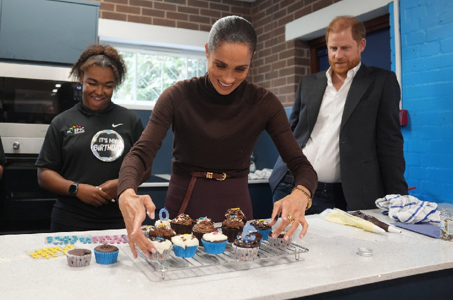 Britain's Prince Harry and Meghan, Duke and Duchess of Sussex visit Epic Partners in Nottingham, England, Thursday, Oct. 15, 2026.