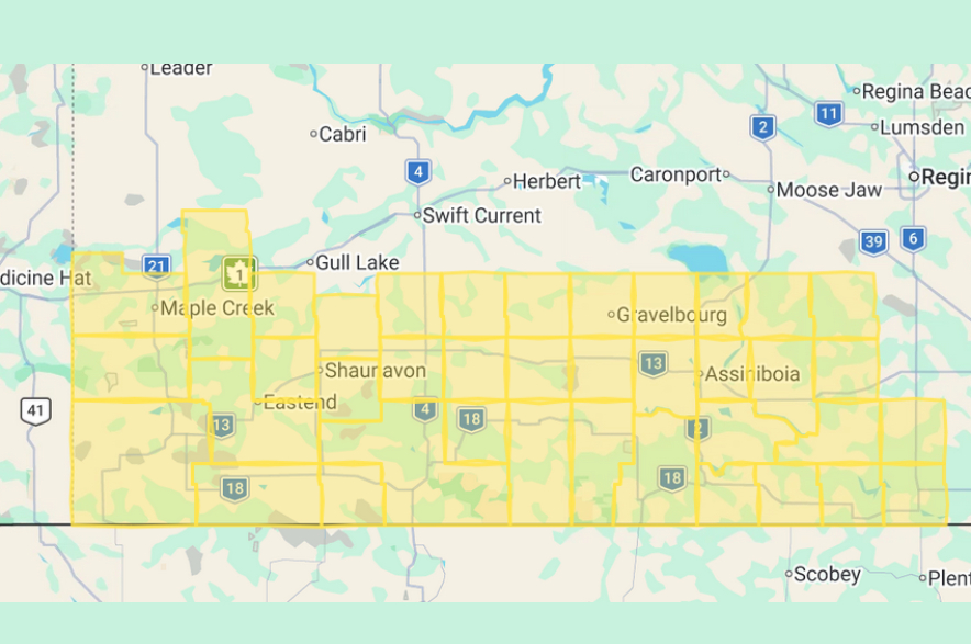 Environment Canada map showing The area forecast to be affected by heavy snow over Thanksgiving.