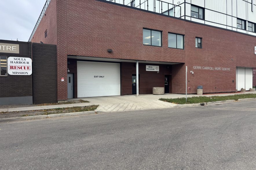 Exterior of the Gerri Carroll Hope Center in Regina, showing the Souls Harbour Rescue Mission meal program entrance.