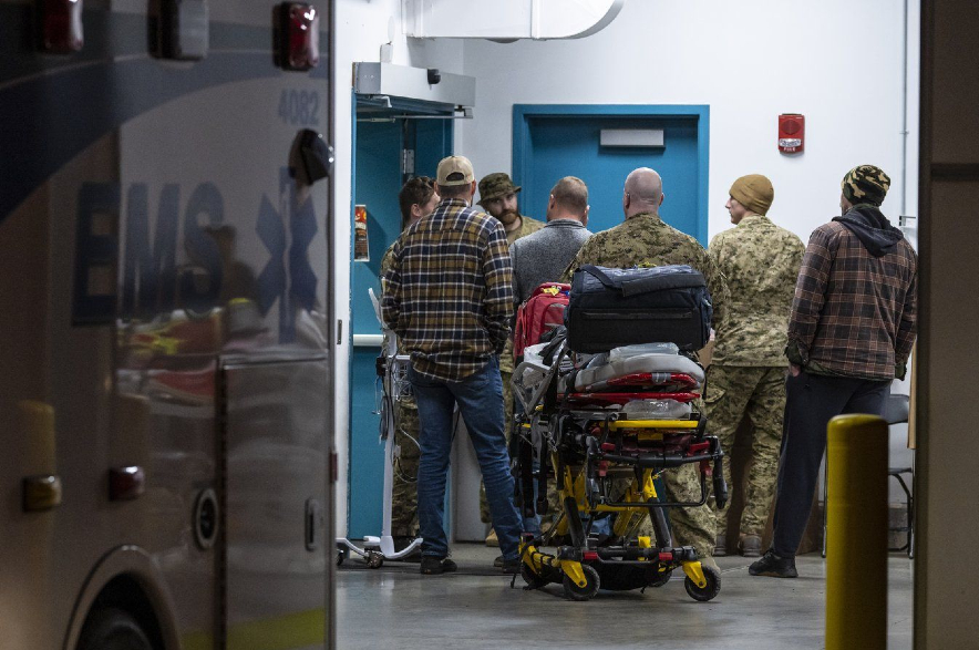 Emergency crews and military personnel at the Wainwright Health Centre.