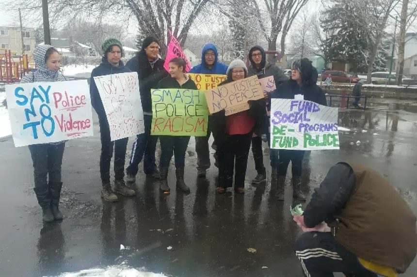 Demonstrators protest against police brutality in Saskatoon