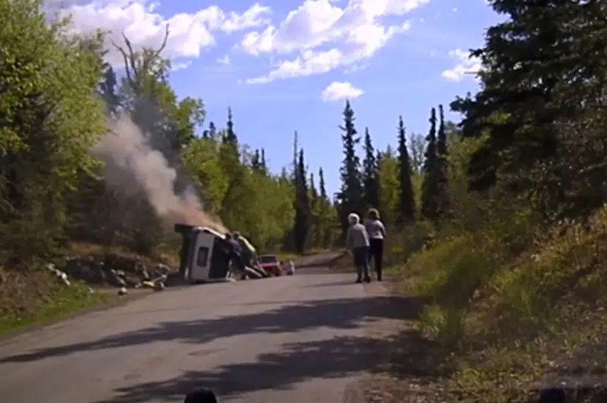 Dash cam catches dramatic rescue of man from burning SUV in Alaska