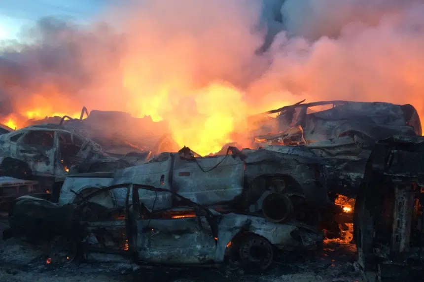 Massive fire at Saskatoon auto wrecking yard