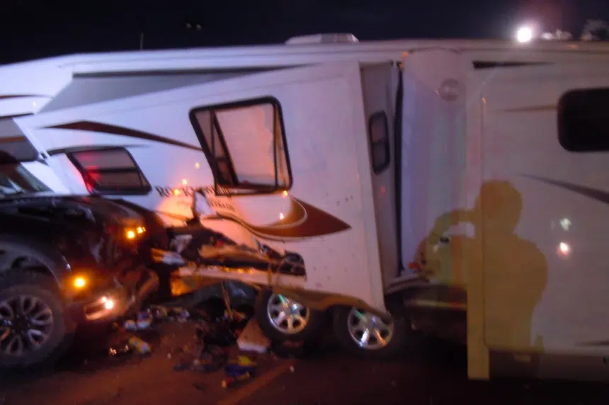 Family OK after truck hits camper in Swift Current parking lot