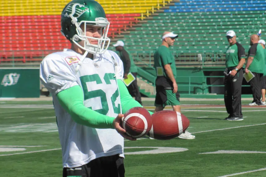 Long snapper Dan MacDonald settling in with the Roughriders