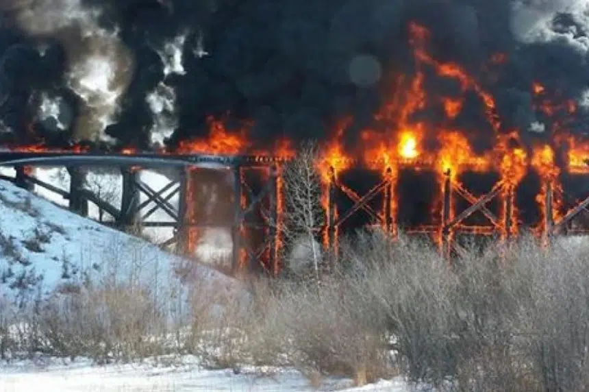 UPDATE: Century-old Porcupine Plain train bridge goes up in flames