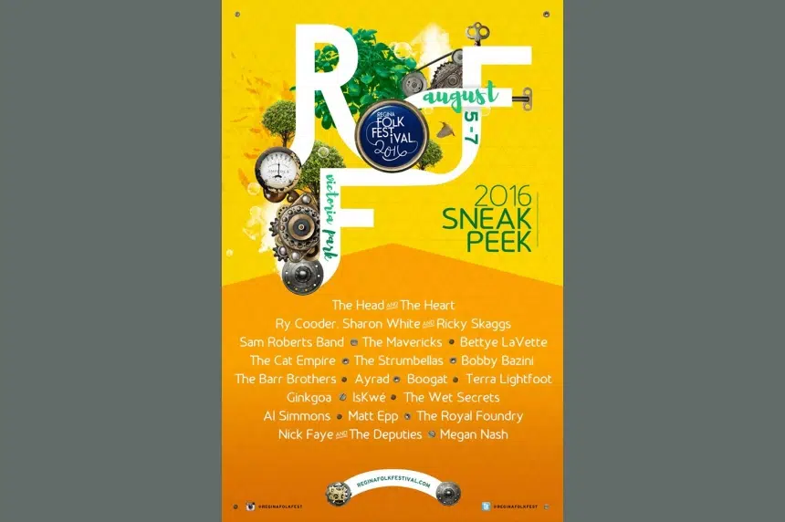 Regina Folk Festival's 2016 lineup includes Sam Roberts Band, Ricky Skaggs