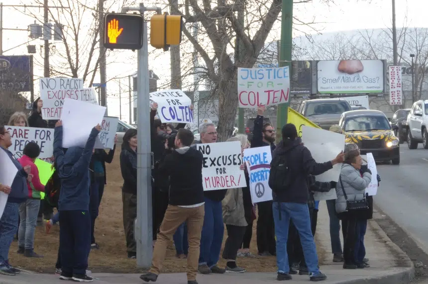 Dozens rally in Regina against SARM Resolution, supporting Colten Boushie