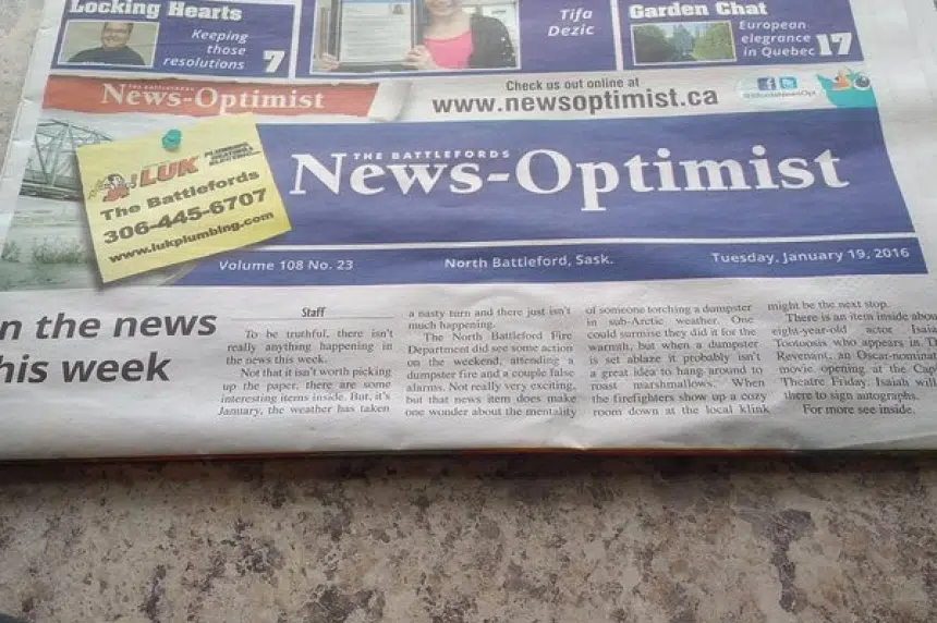 Sask. newspaper reports no news for the week