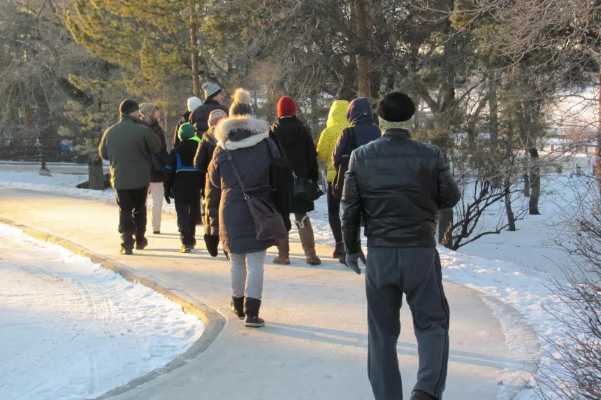 Kids and parents look for birds at Regina's Wascana Centre