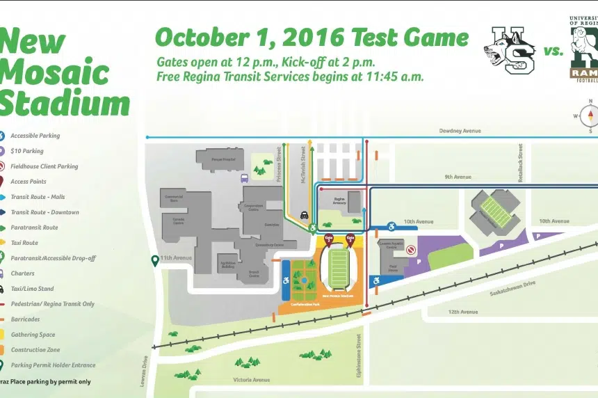 No public parking at Evraz for the test game at new Mosaic Stadium