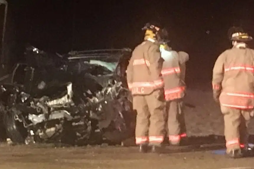 Collision sends one man to hospital after being pried from an SUV south of Saskatoon