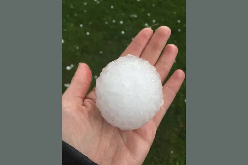 Hail and a tornado spawn from storms in south central Saskatchewan