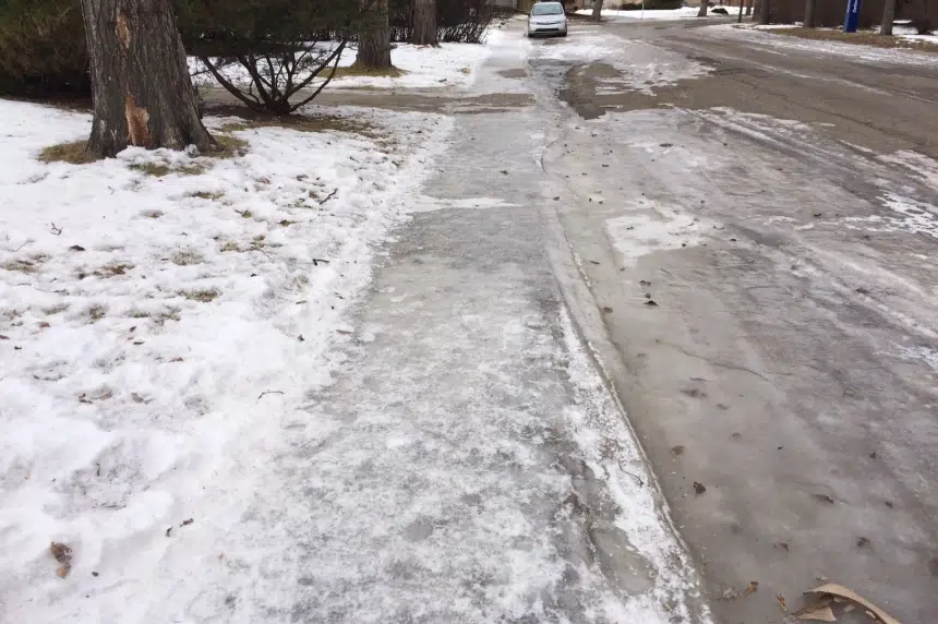 Some slippery sidewalks in Regina immune to warm weather