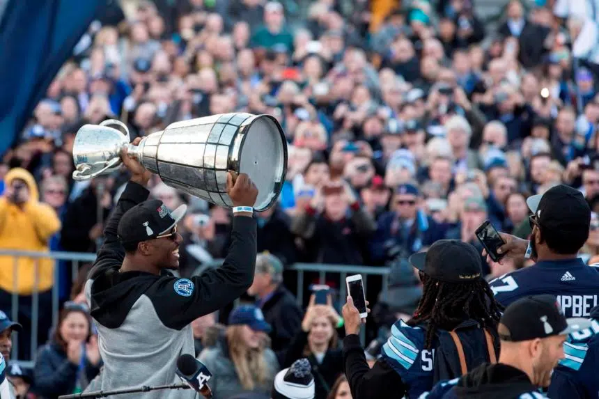 Argos celebrate improbable CFL championship win at rally in Toronto