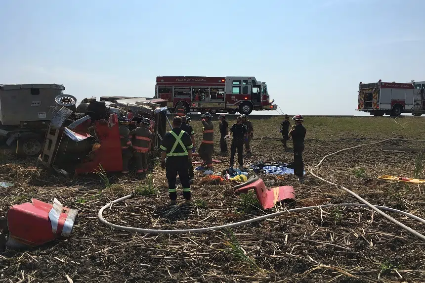 Semi rollover near Saskatoon sends driver to hospital