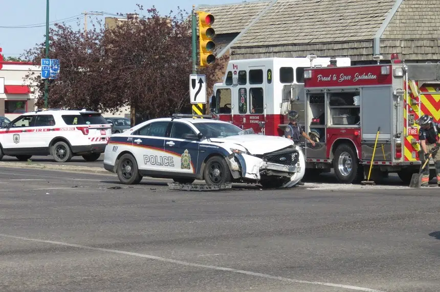 Saskatoon police vehicle involved in downtown collision