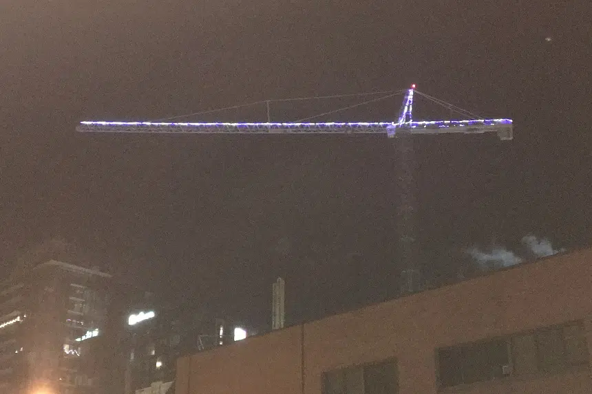Christmas crane lights up downtown Saskatoon 