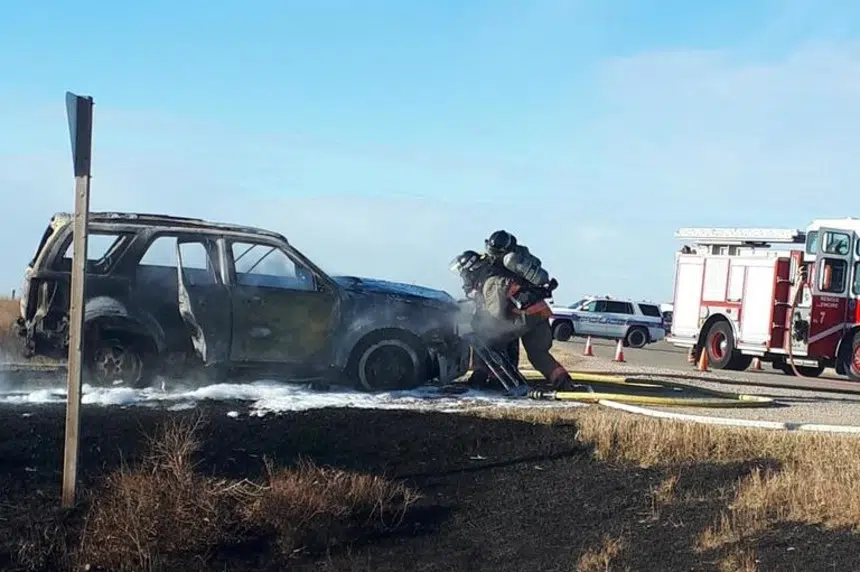 Burning vehicle causes wildfire near Cathedral Bluffs