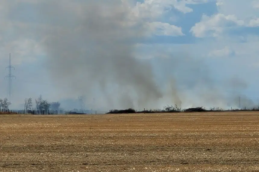 Crews battle grass fire near Highway 7 by railway tracks
