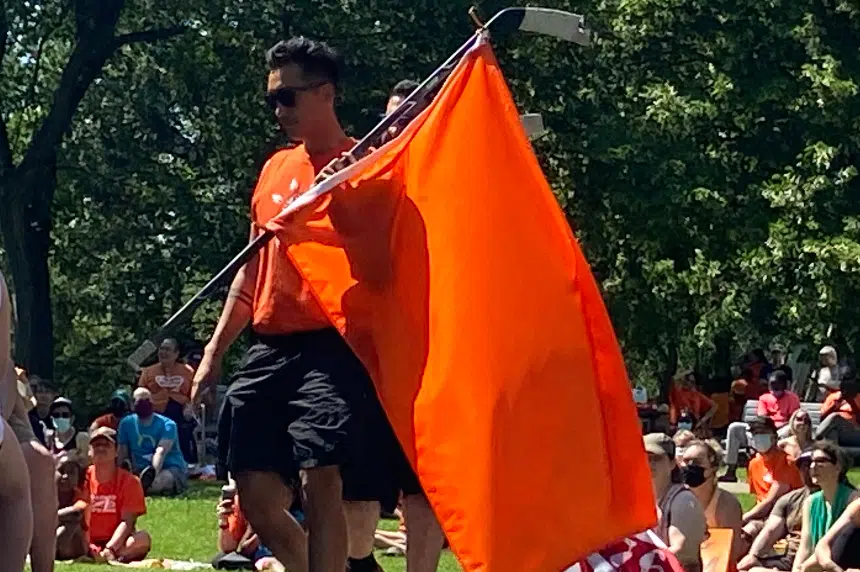 A sea of orange takes over Kiwanis Park for Cancel Canada Day event