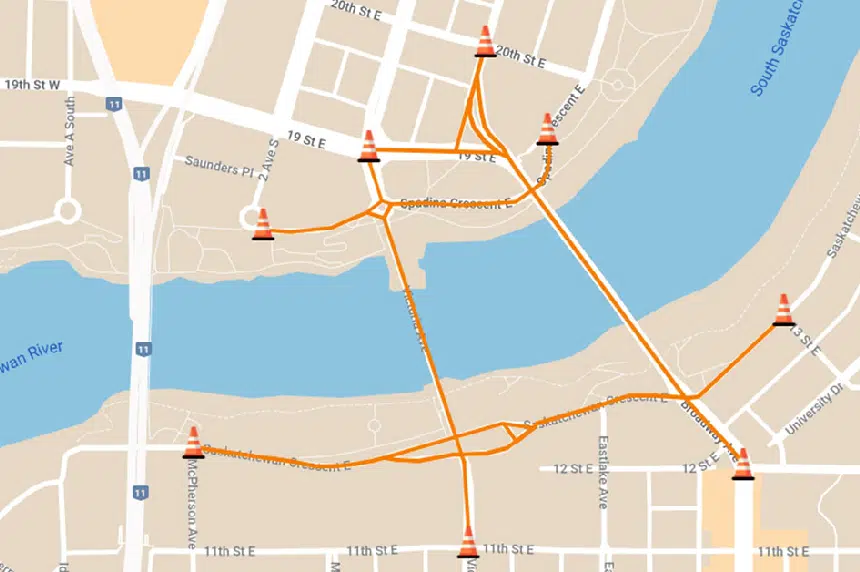 Canada Day road closures affecting Saskatoon's River Landing, downtown core