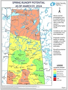 A map showing Saskatchewan's updated runoff forecast for the spring.