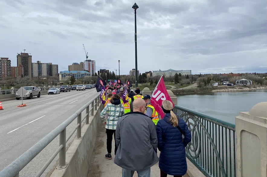 Dozens gather for health-care rally in Saskatoon